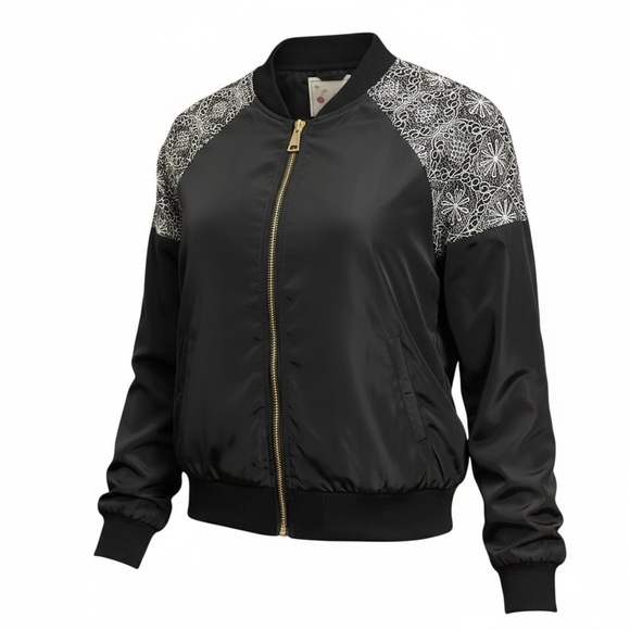 It Girl Jackets & Blazers - It Girl Black Bomber Jacket Lace Detail Size Medium